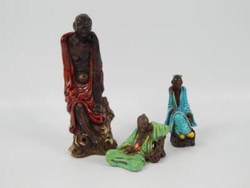 Three Italian glazed Japanese style figures