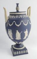 A Wedgwood blue Jasperware lidded urn