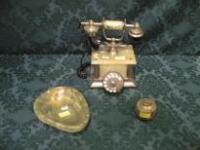 An onyx telephone and matching ashtray and Colibri cigarette lighter