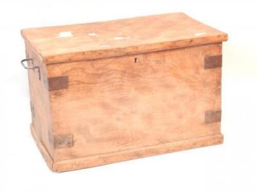 A late 19thC/early 20thC elm and metal bound blanket box
