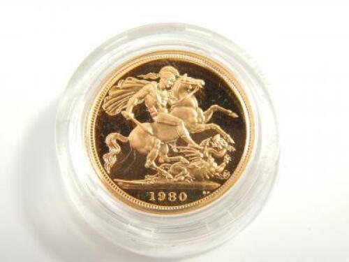 A Queen Elizabeth II 1980 gold sovereign.