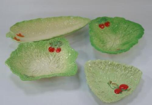 A Carltonware moulded leaf dish and three Beswick moulded leaf dishes