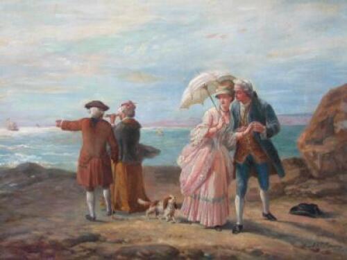 Antonio Gracia Mercia (1853-1915). Coastal scene with figures and spaniel dog