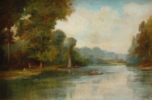 L.T. (19thC). River scene with boats