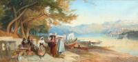 J Horton (19thC). Italian lake scene with figures