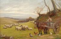 William Lewis (19thC). Rural landscape with farmer and horse and cart