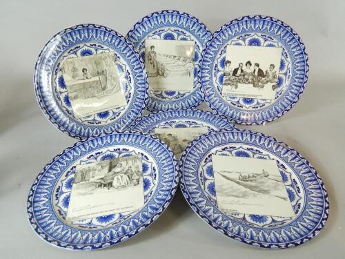 A set of six Royal Doulton blue printed plates