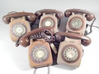 Five 1970's/80's two tone olive green telephones