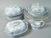 A large quantity of 19thC blue printed Asiatic pheasant dinnerware