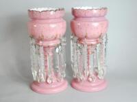 A pair of Victorian pink tinted lustres