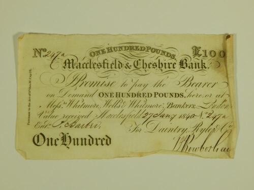 A Macclesfield and Cheshire Bank £100 note