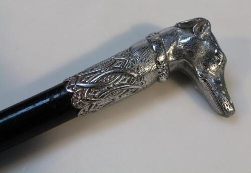 A silver plated and ebonised walking stick