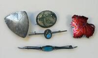 Five assorted silver and other brooches