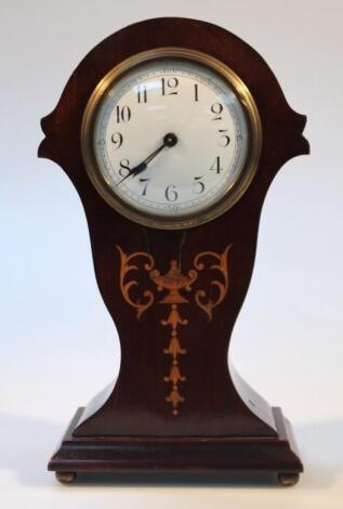 An Edwardian mahogany and boxwood strung balloon clock