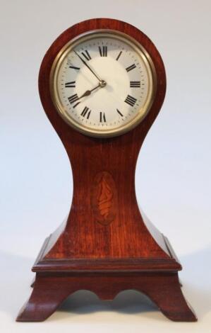 An Edwardian mahogany and part inlaid balloon clock