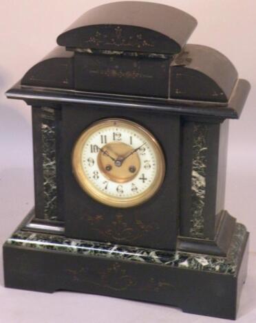 A Victorian slate and marble mantel clock