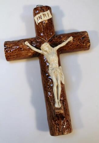 A French majolica hanging crucifix