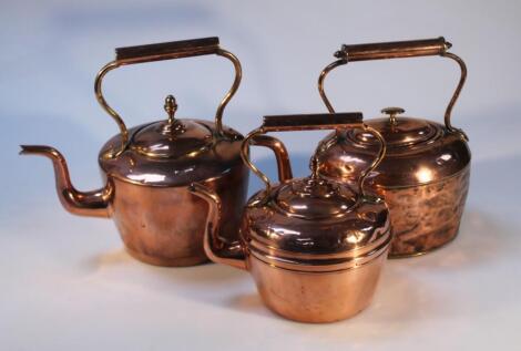 Three various copper kettles