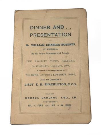 The British Antarctic Expedition 1907-1909 led by Ernest Shackleton Tuesday August 3rd 1909. A menu