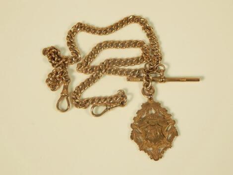 A 9ct gold double watch chain and fob