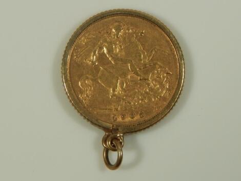 An Edward VII half gold sovereign pendant