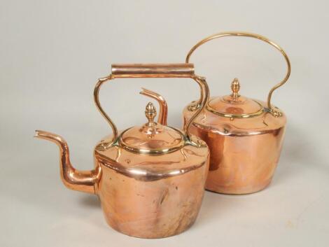 Two similar Victorian copper and brass kettles