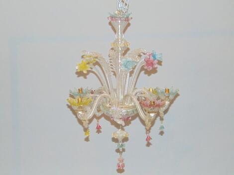 A Venetian Murano clear and coloured glass chandelier