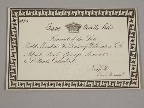 An invitation to the funeral of The Duke of Wellington to a Mrs George Scovell