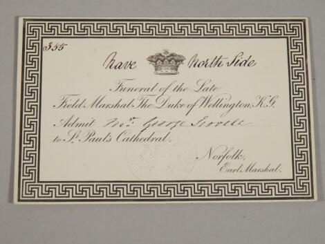 An invitation to the funeral of The Duke of Wellington to a Mrs George Scovell