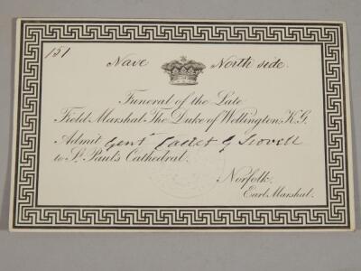 An Invitation to the funeral of the Duke of Wellington