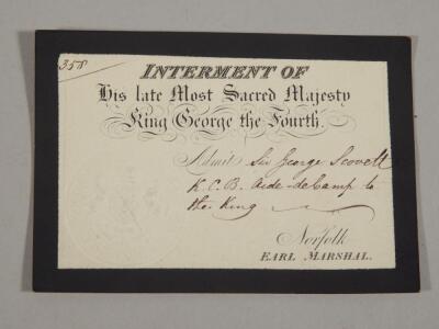 A ticket for the internment of George IV