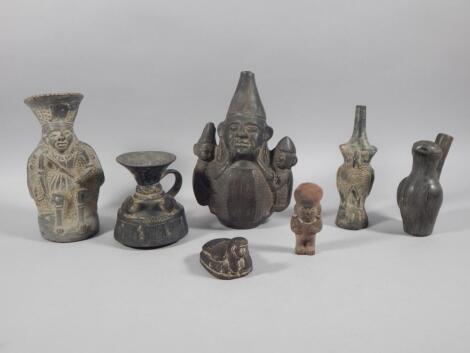 A collection of pre Columbian type pottery vessels