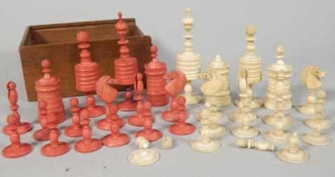 A 19thC turned bone chess set