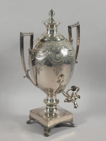 A Victorian silver plated two handled tea urn