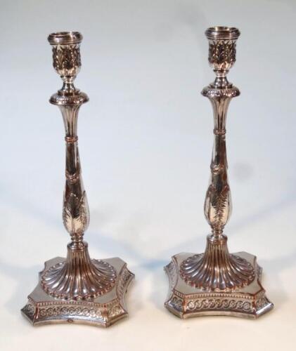 A pair of 19thC Old Sheffield plate candlesticks