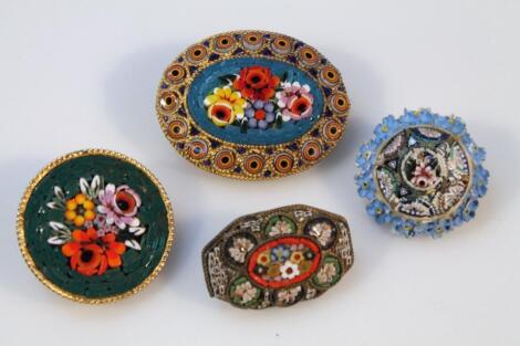 Various 20thC Italian micro mosaic brooches