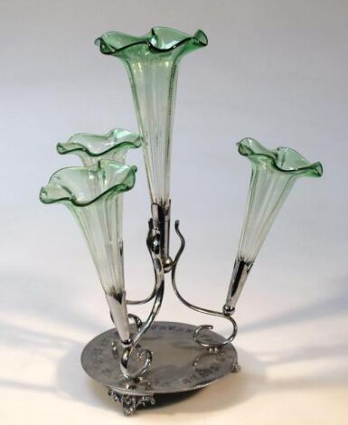 An early 20thC chrome plated and glass epergne