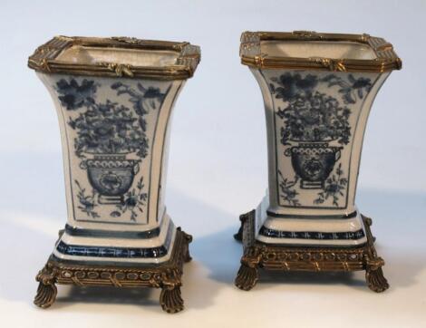 A pair of semi-porcelain blue and white vases