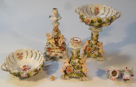 An early 20thC Sitzendorf porcelain candlestick