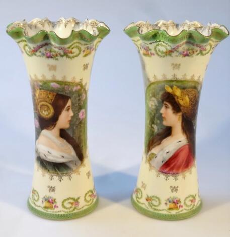 A pair of early 20thC Continental porcelain Vienna style vases