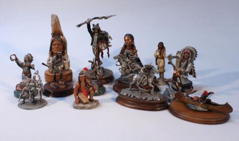 Various 20thC Native American and Wild West style metalware figure groups