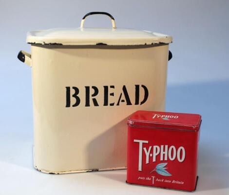 An enamel bread bin