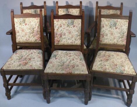 *A set of six 20thC oak framed dining chairs