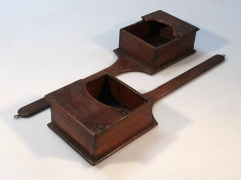 A pair of 19thC pine and oak offertory boxes