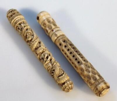 A 19thC Chinese ivory needle case