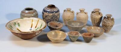 Various Chinese and Cambodian terracotta and part glazed earthenware