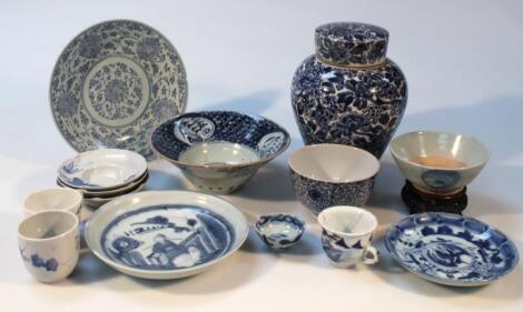 Various Chinese and Japanese blue and white earthenware and porcelain