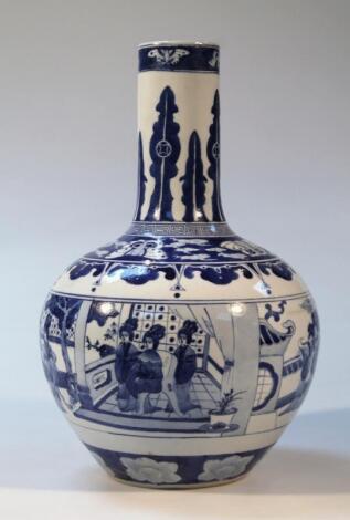 An early 20thC Chinese blue and white earthenware vase