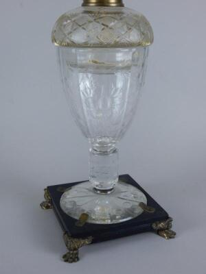 A late 19thC cut glass oil lamp - 2