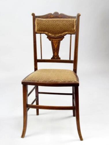 An Edwardian floral marquetry mahogany bedroom chair.